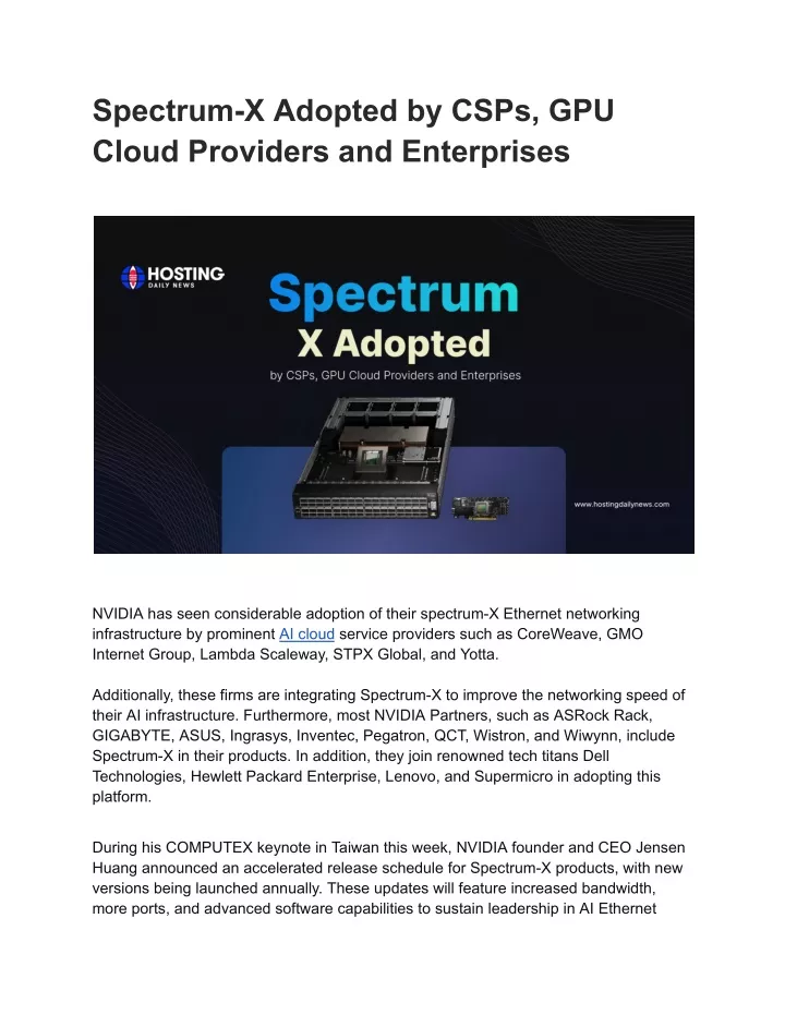 spectrum x adopted by csps gpu cloud providers