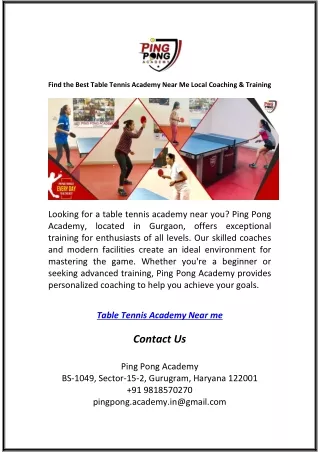 Find the Best Table Tennis Academy Near Me Local Coaching & Training