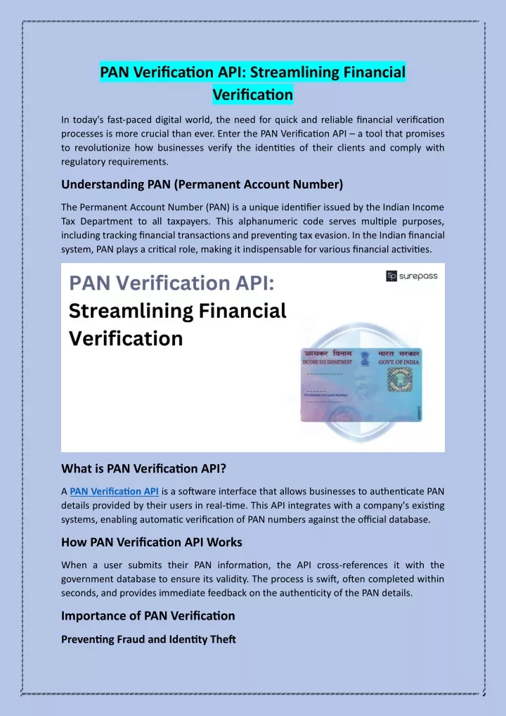 PPT - PAN Verification API Streamlining Financial Verification ...