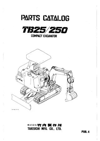 Takeuchi TB25 Compact Excavator Parts Catalogue Manual