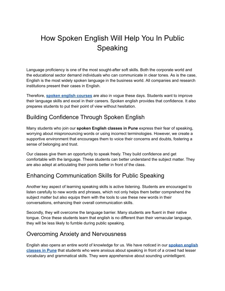 how spoken english will help you in public