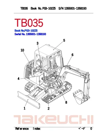 Takeuchi TB035 Compact Excavator Parts Catalogue Manual (SN 135001-1358193)