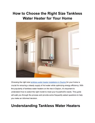 How to Choose the Right Size Tankless Water Heater for Your Home