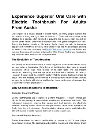 Experience Superior Oral Care with Electric Toothbrush For Adults From Ausha