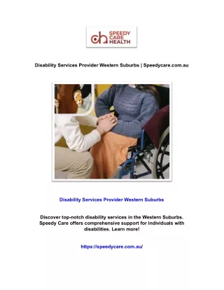 Disability Services Provider Western Suburbs | Speedycare.com.au