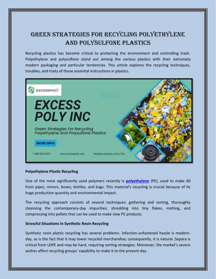 green strategies for recycling polyethylene