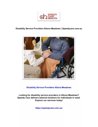 Disability Service Providers Altona Meadows | Speedycare.com.au