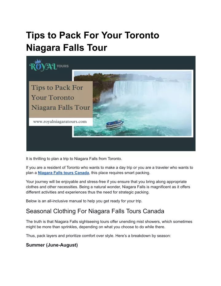 tips to pack for your toronto niagara falls tour