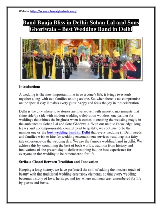 Sohan Lal and Sons Ghoriwala – Best Wedding Band in Delhi