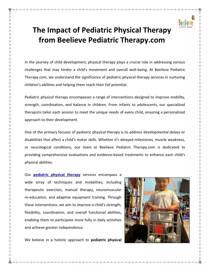 the impact of pediatric physical therapy from