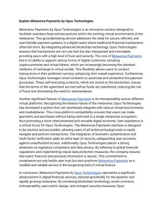 explain metaverse payments by opus technologies