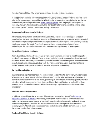 Ensuring Peace of Mind: The Importance of Home Security Systems in Alberta