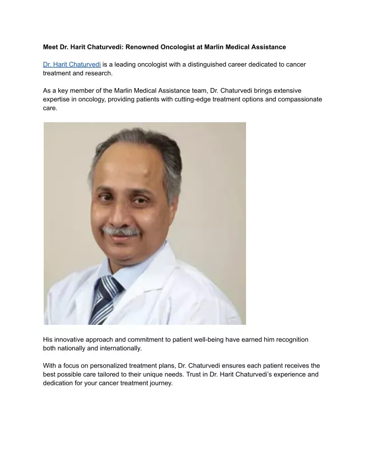 meet dr harit chaturvedi renowned oncologist