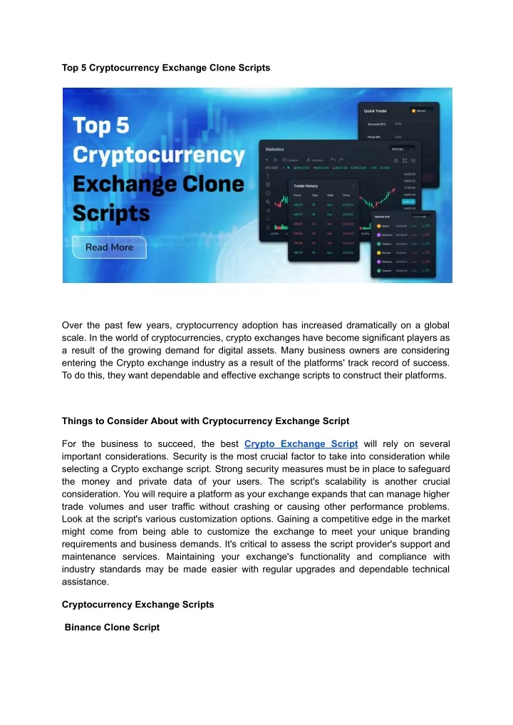 top 5 cryptocurrency exchange clone scripts