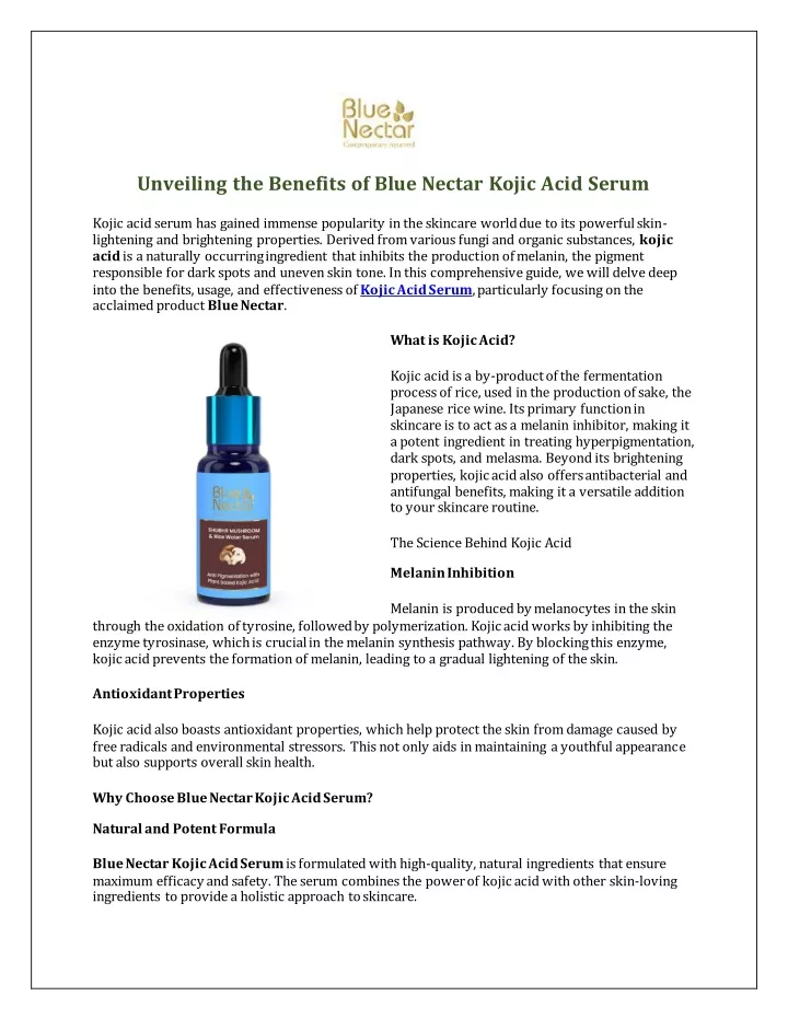 unveiling the benefits of blue nectar kojic acid