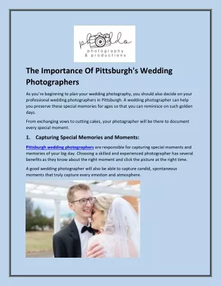 The Importance Of Pittsburgh's Wedding Photographers
