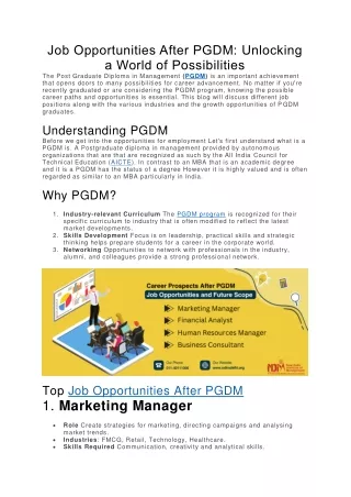 Job Opportunities after PGDM