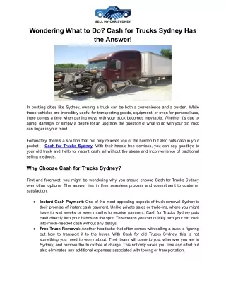 Cash for Trucks Sydney Has the Answer!