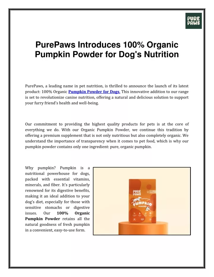 purepaws introduces 100 organic pumpkin powder