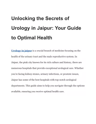 Unlocking the Secrets of Urology in Jaipur_ Your Guide to Optimal Health