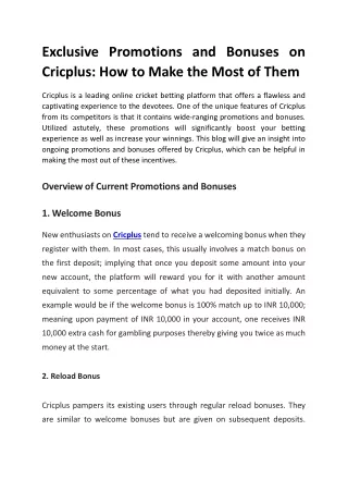 Exclusive Promotions and Bonuses on Cricplus_How to Make the Most of Them