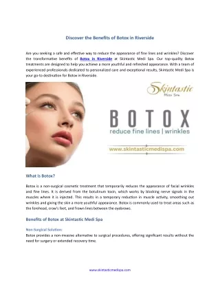 Discover the Benefits of Botox in Riverside
