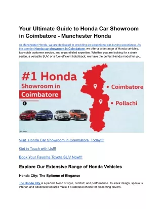 Your Ultimate Guide to Honda Car Showroom in Coimbatore - Manchester Honda