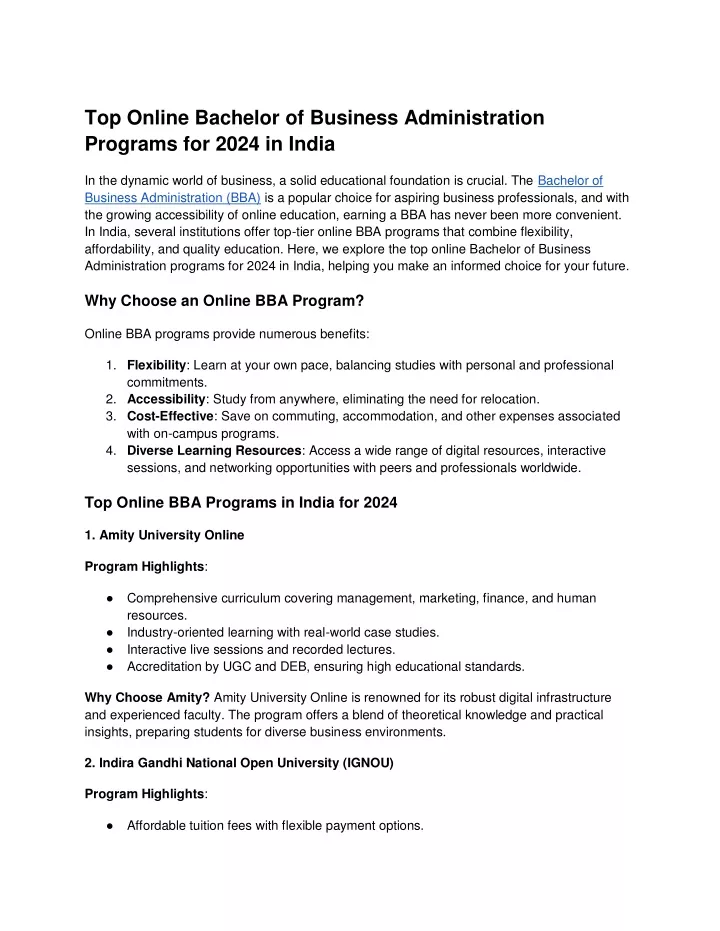 PPT - Top Online Bachelor Of Business Administration Programs For 2024 ...