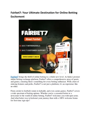 Fairbet7 Ultimate Destination for Online Betting Excitement