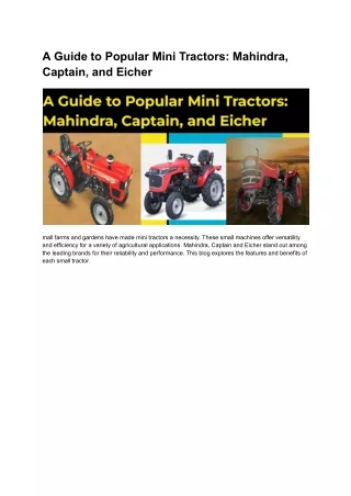 A Guide to Popular Mini Tractors_ Mahindra, Captain, and Eicher