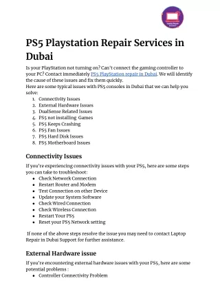 PS5  Repair Services And Hardware Maintainance Dubai