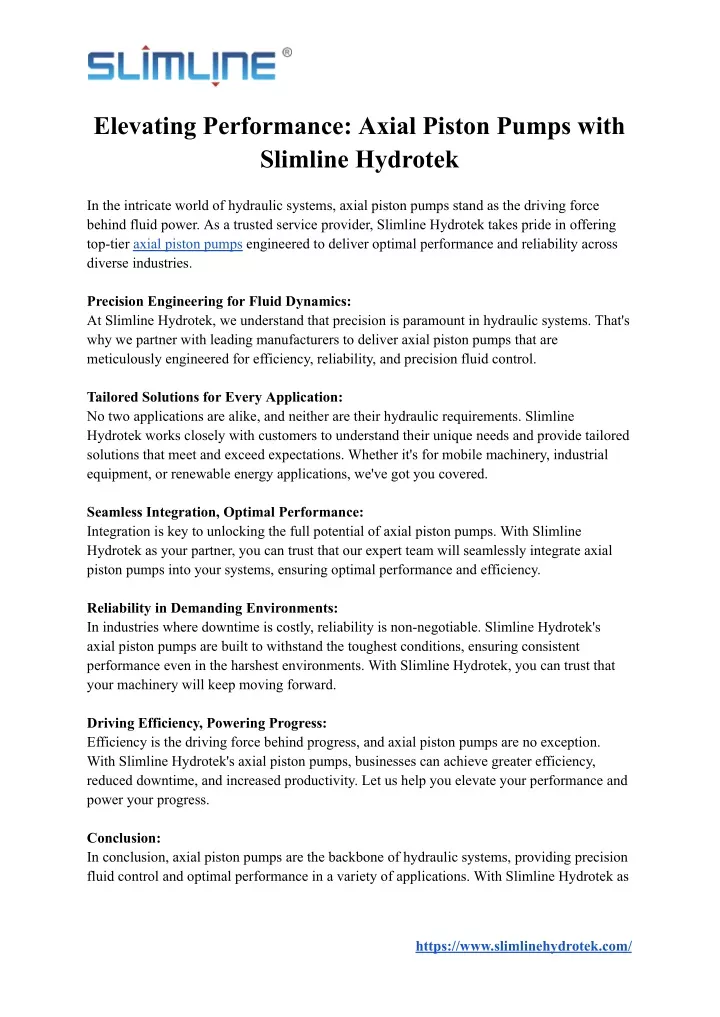 elevating performance axial piston pumps with