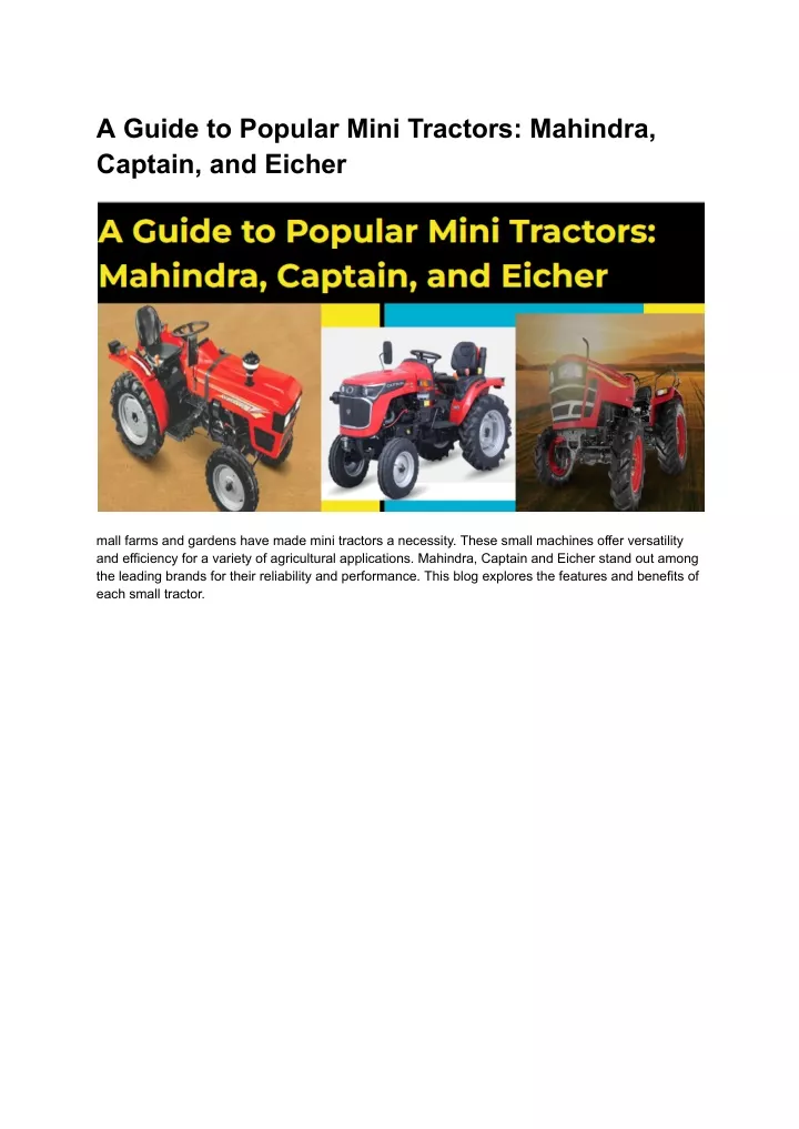 a guide to popular mini tractors mahindra captain