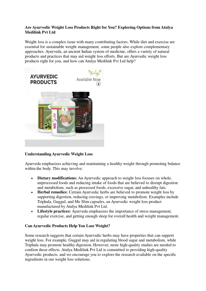 are ayurvedic weight loss products right