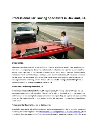Professional Car Towing Specialists in Oakland