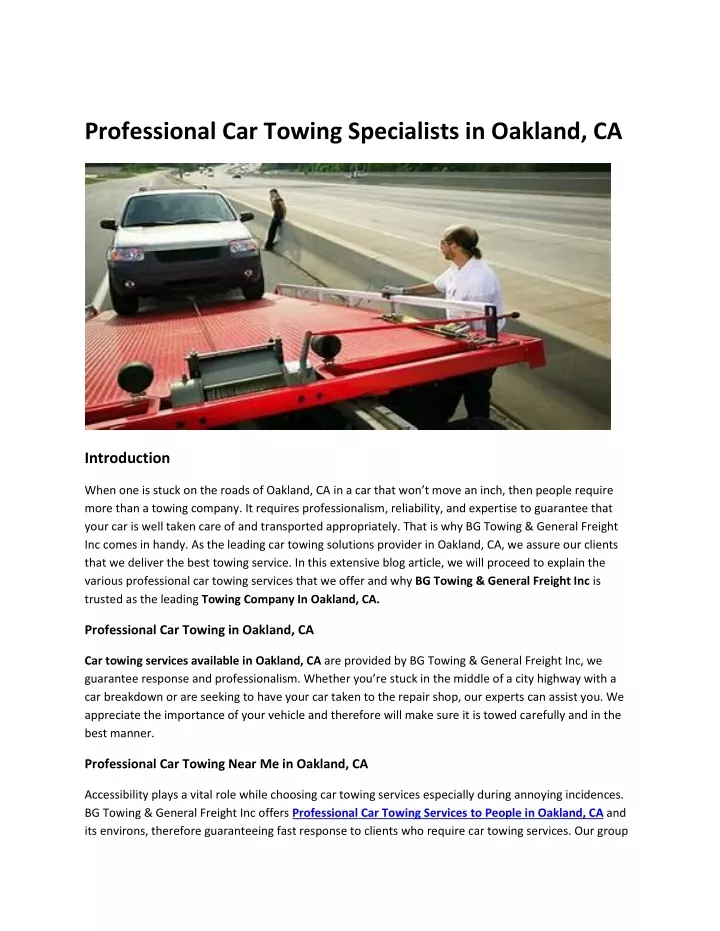 professional car towing specialists in oakland ca