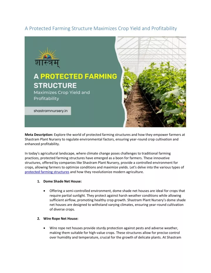 a protected farming structure maximizes crop