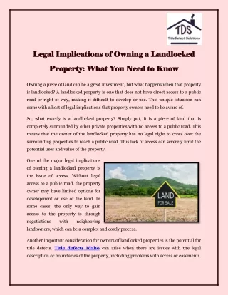 Legal Implications of Owning a Landlocked Property What You Need to Know