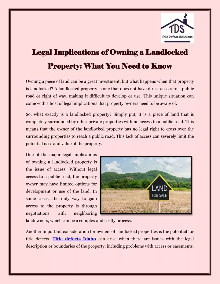 legal implications of owning a landlocked legal