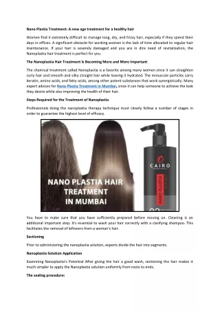 Nano Plastia Hair Treatment In Mumbai