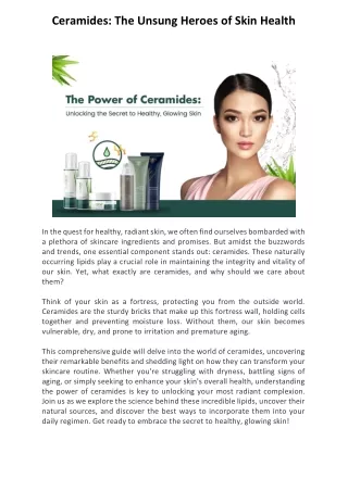 Ceramides - The Unsung Heroes of Skin Health