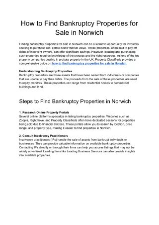 How to find bankruptcy properties for sale in Norwich