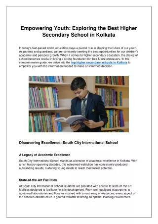Investigating Kolkata's Top Higher Secondary School to Empower Youth