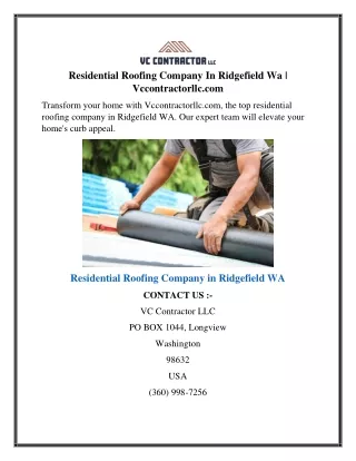 Residential Roofing Company In Ridgefield Wa  Vccontractorllc.com