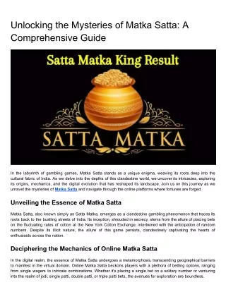 unlocking the mysteries of matka satta