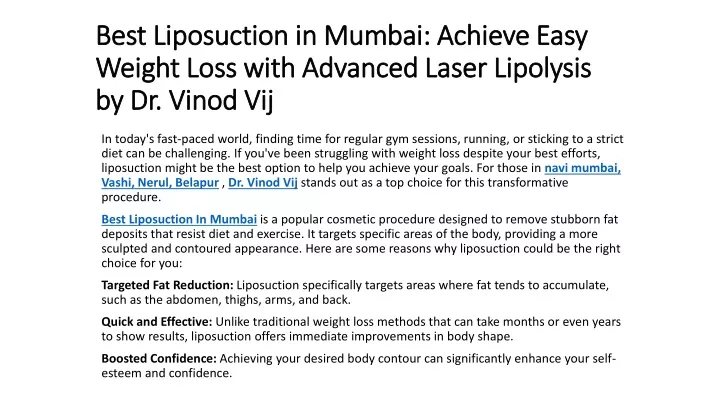 best liposuction in mumbai achieve easy weight loss with advanced laser lipolysis by dr vinod vij