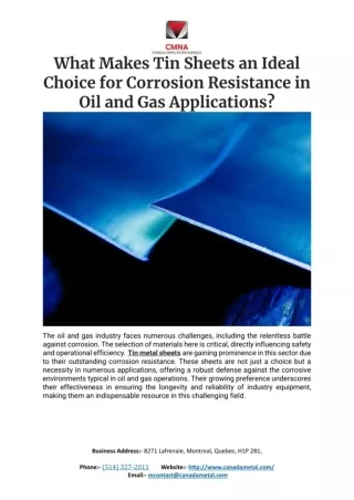 What Makes Tin Sheets an Ideal Choice for Corrosion Resistance in Oil and Gas Ap