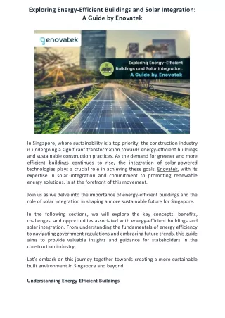 Exploring Energy-Efficient Buildings and Solar Integration - A Guide by Enovatek