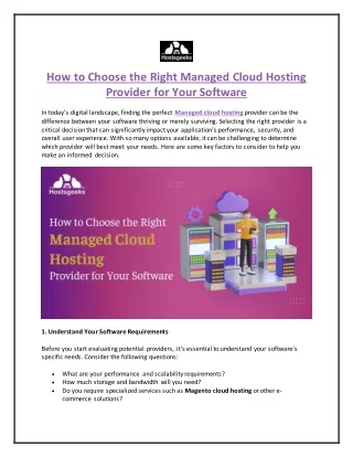 How to Choose the Right Managed Cloud Hosting Provider for Your Software