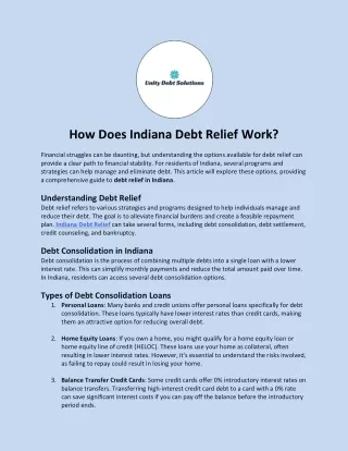 How Does Indiana Debt Relief Work?